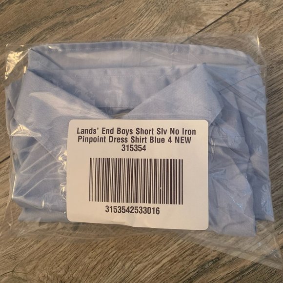 NWT LANDS' END BOY'S SHORT SLEEVE NO IRON PINPOINT DRESS SHIRT BLUE 7 - Picture 5 of 10